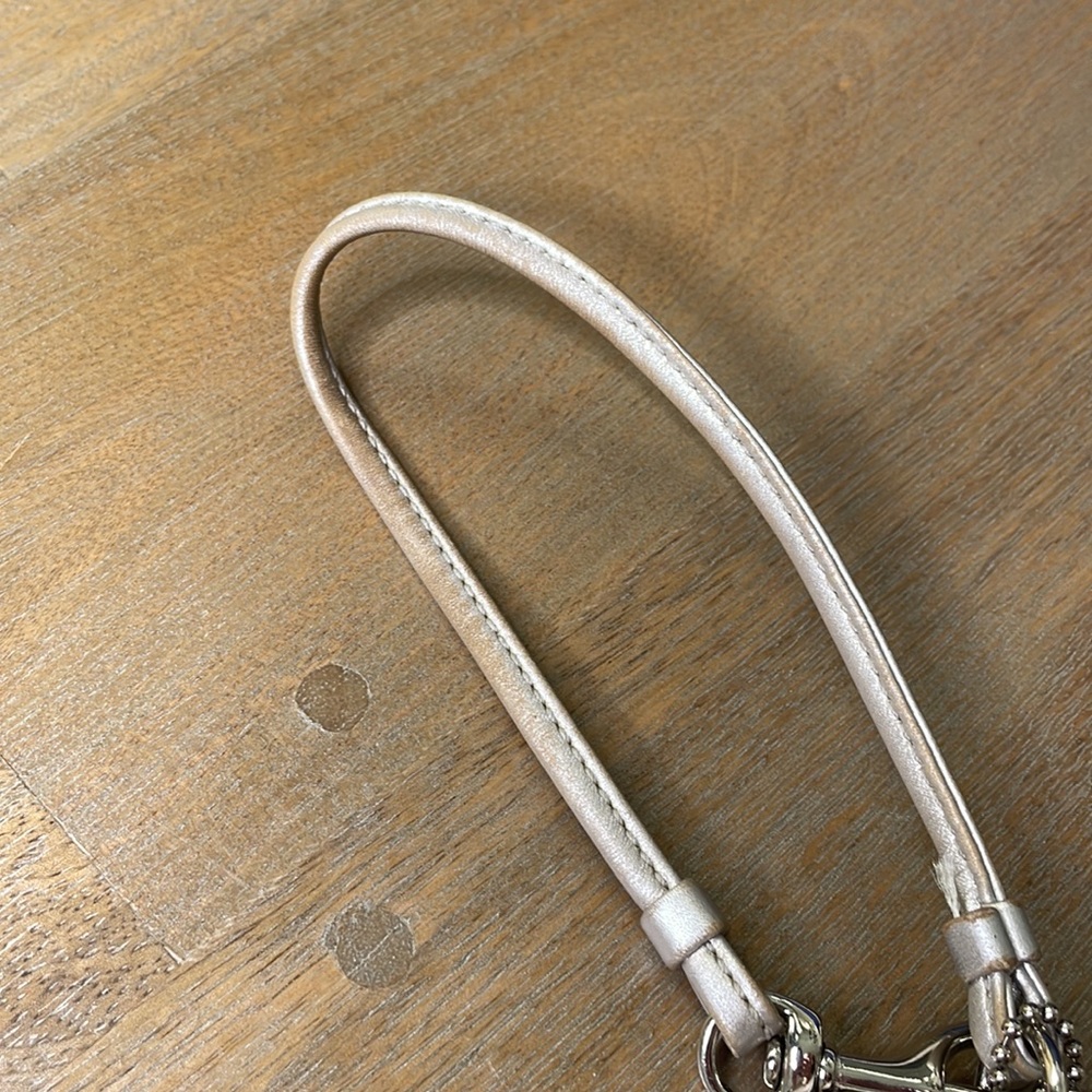 Coach Vachetta Signature C Canvas & Silver Metallic Leather Small Turn Lock Bag - Picture 8 of 10
